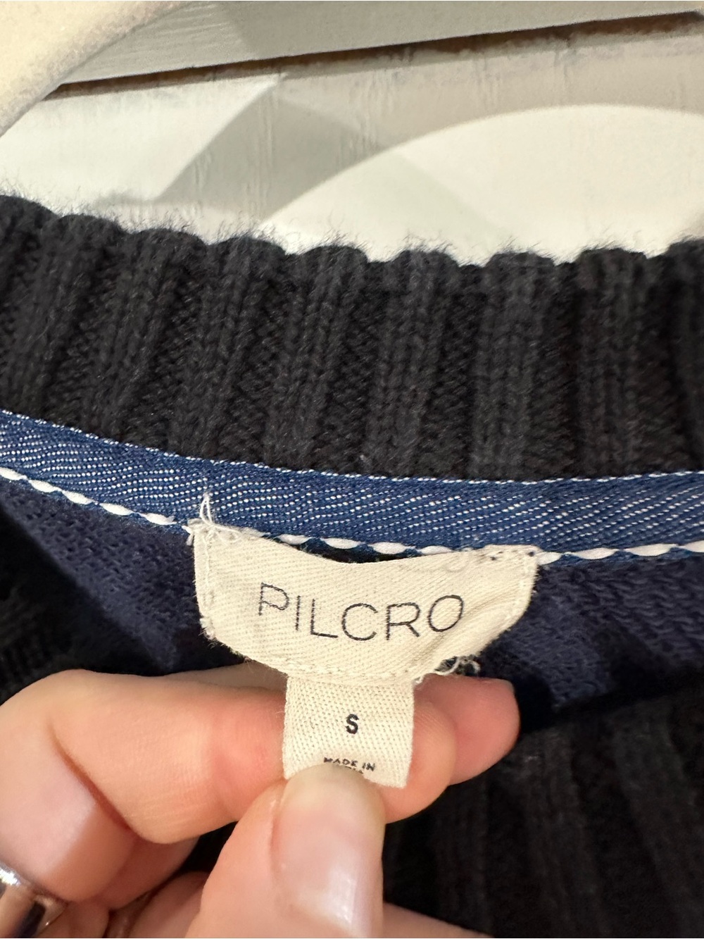 Pilcro Navy Patchwork Cropped Crewneck Sweatshirt - Picture 4 of 5